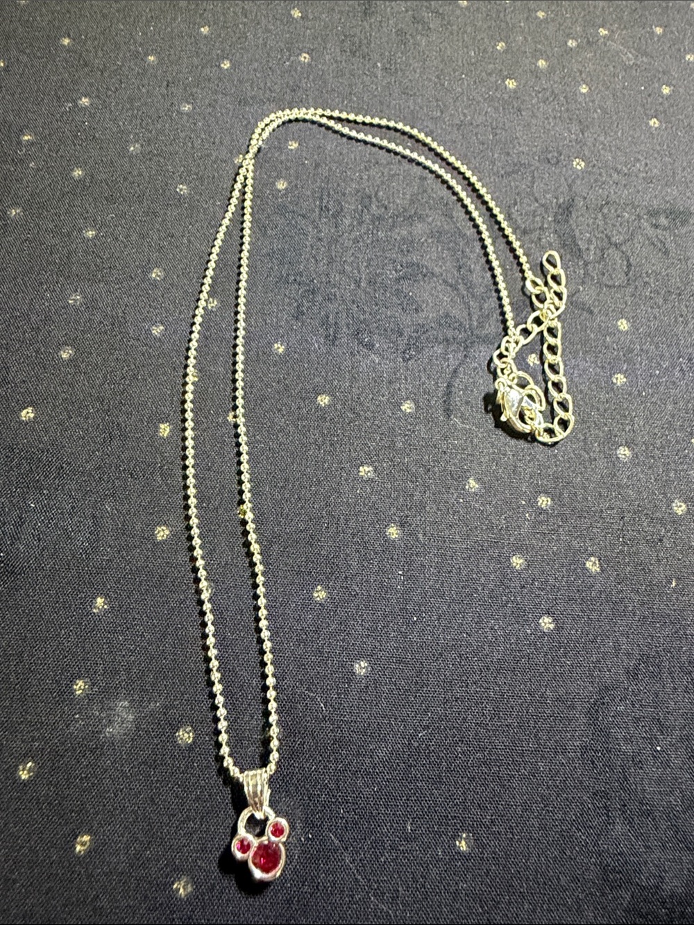 Disney Silver Necklace with Red Gemstone Mickey Pendant